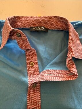 Blue Polo Shirt with Red Patterned Trim - RETRO & QUALITY